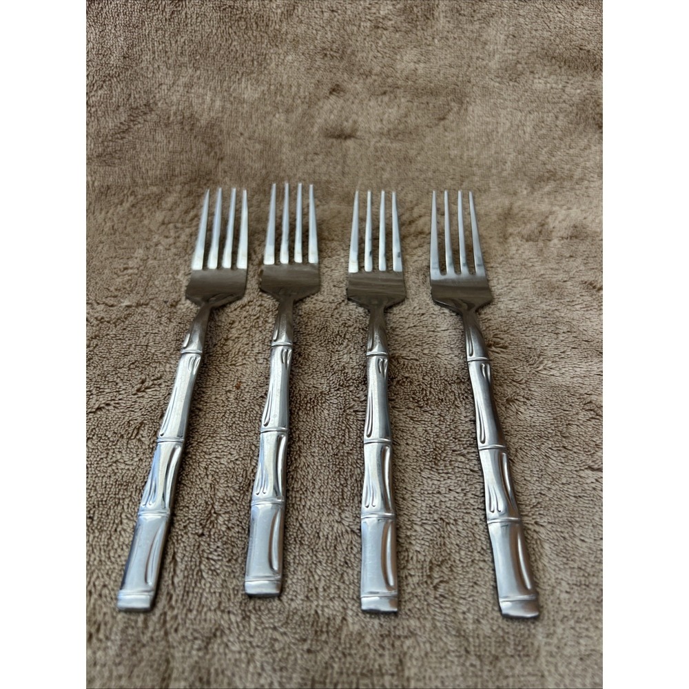 Stainless Steel Japan Salad Fork‎ Bamboo Pattern Lot Of 4